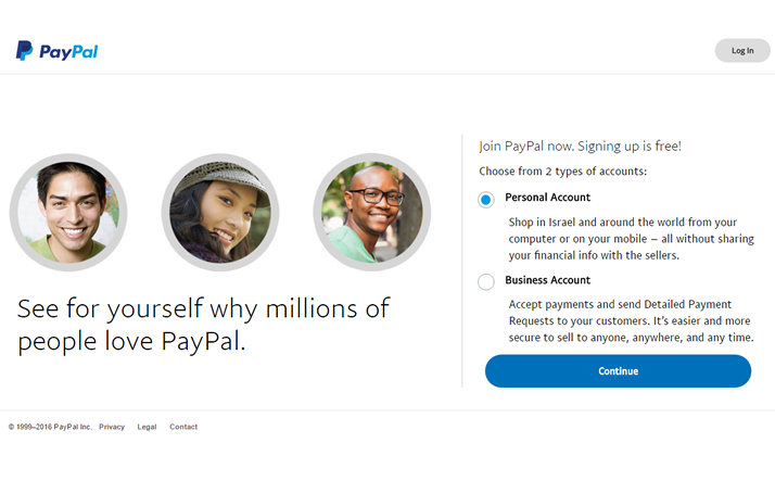 Open a personal Paypal account