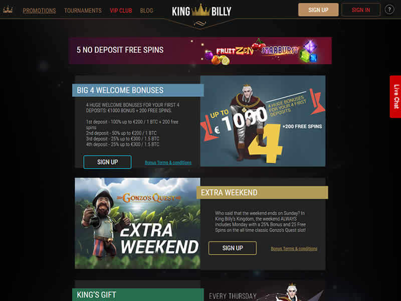 King billy bonus code