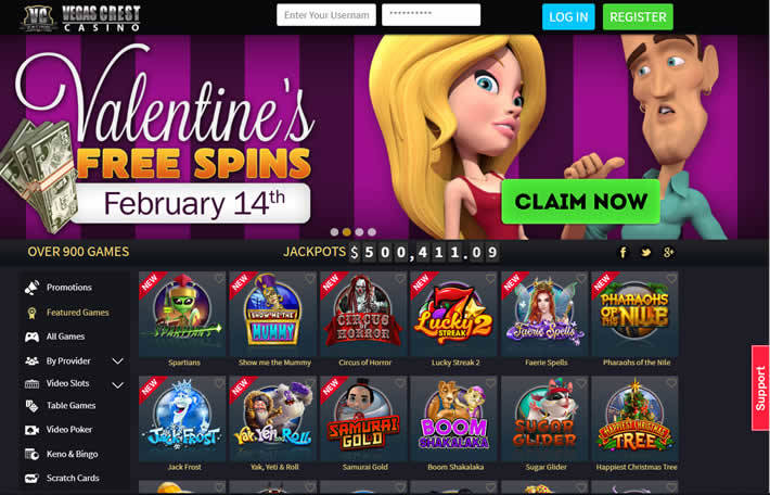 Vegas Crest Casino Valentines 2019 Bonus