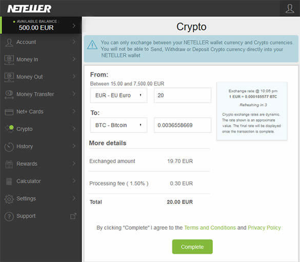 Buy Crypto using Neteller