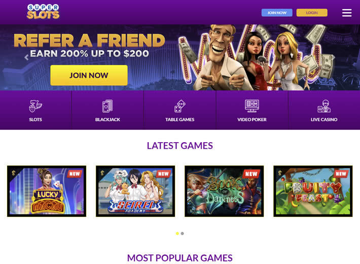 Superslots.ag casino Homepage 